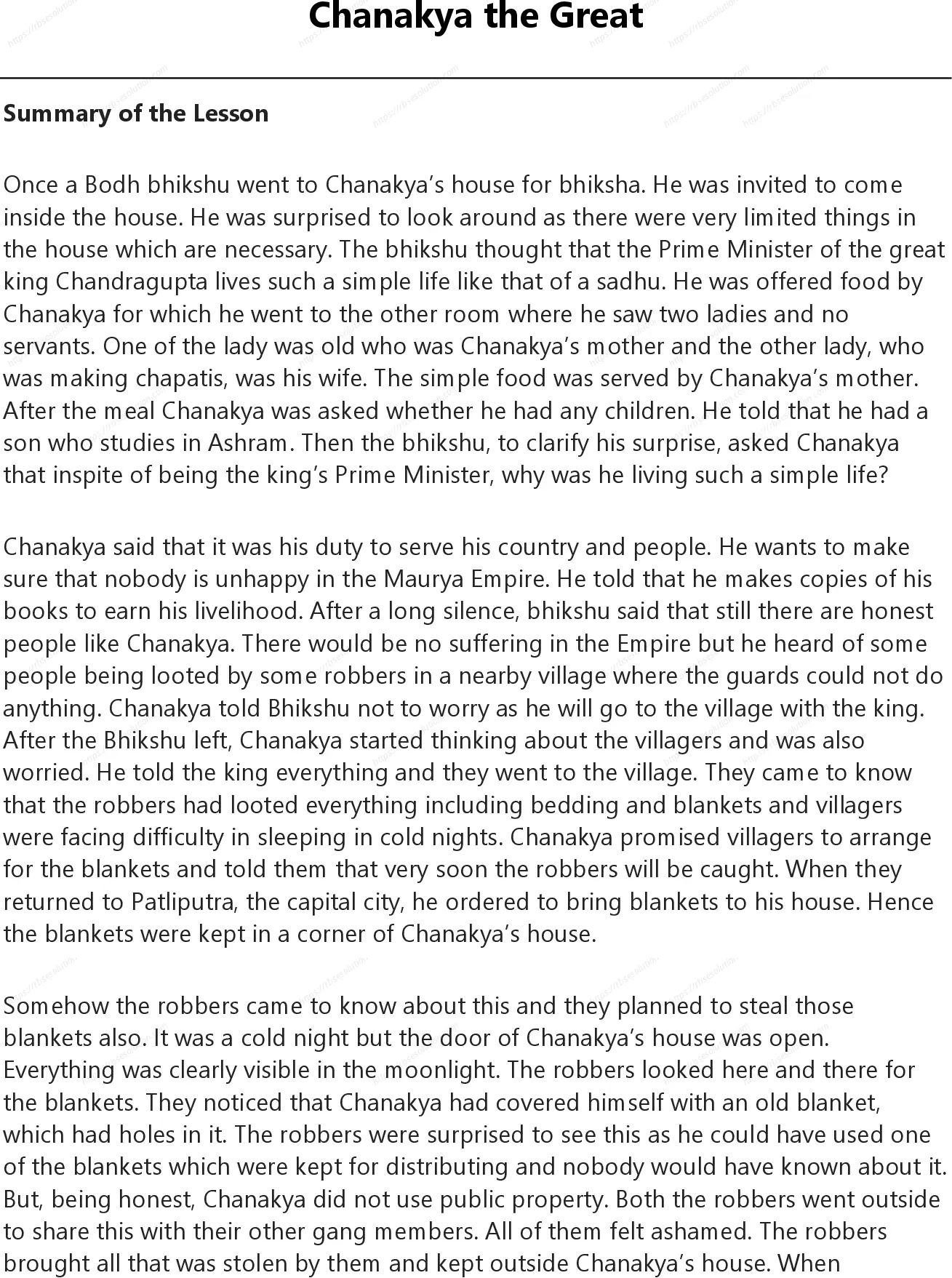 RBSE Class 8th अंग्रेज़ी Chanakya the Great Solutions 0