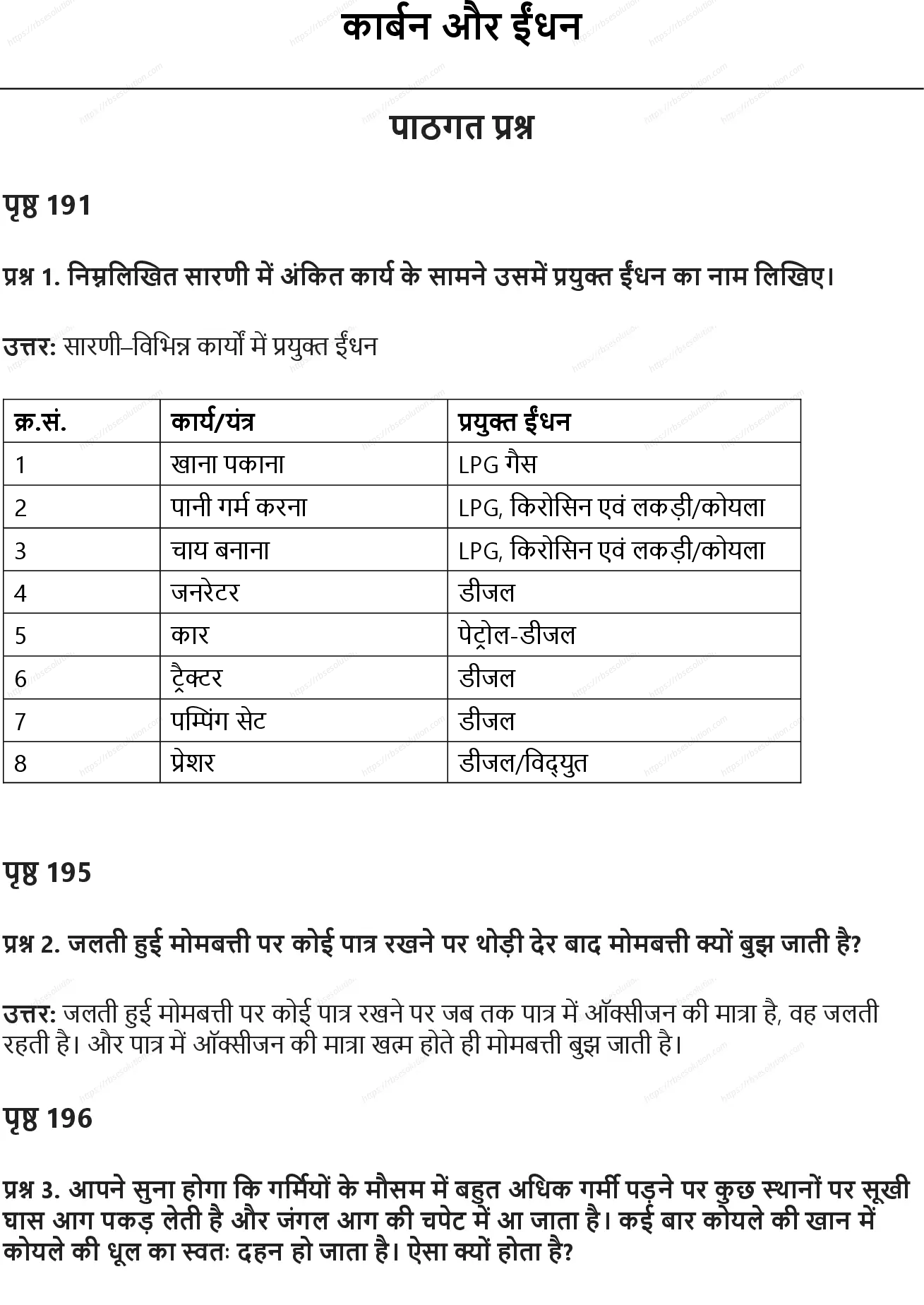 RBSE Class 8th विज्ञान कार्बन और ईंधन Solutions 0