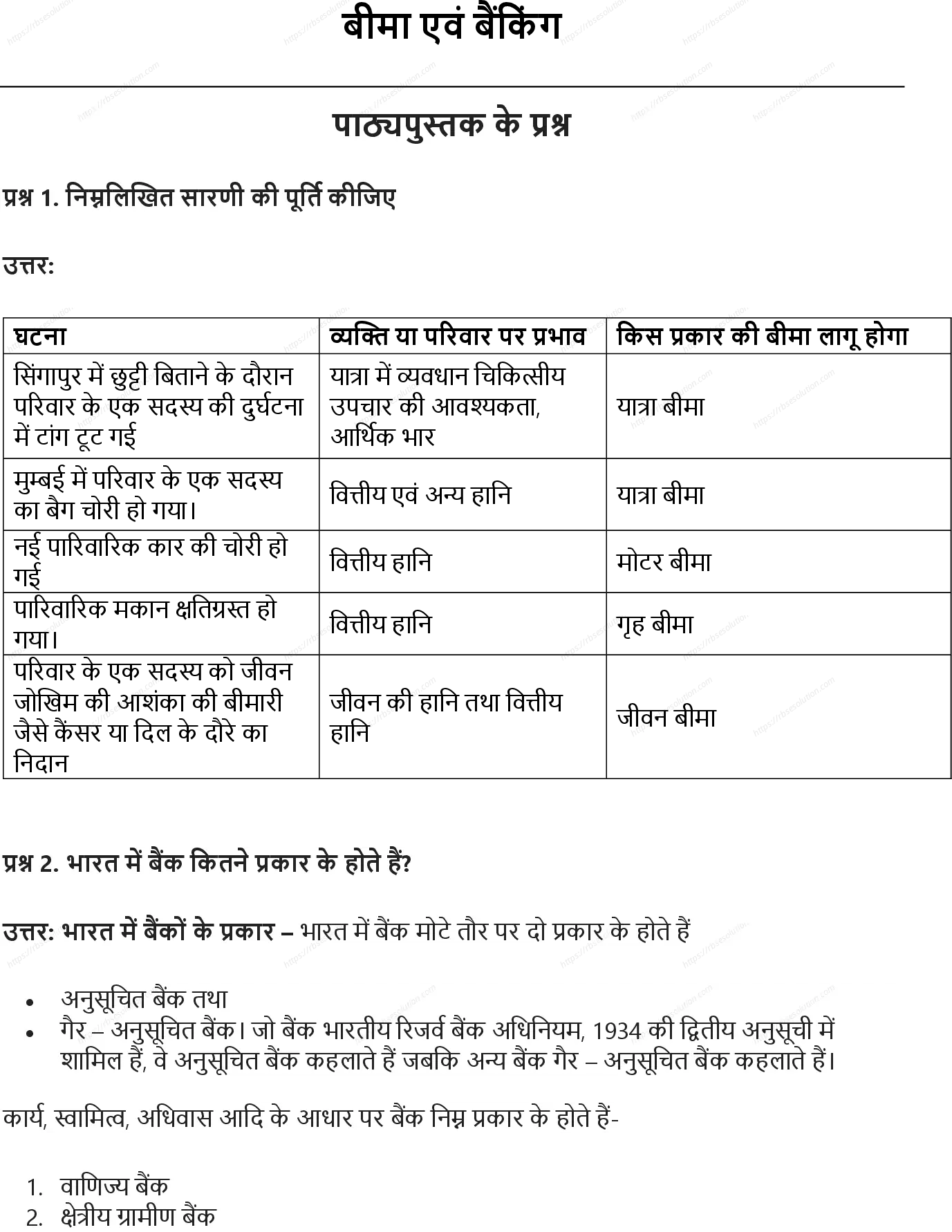 RBSE Class 8th सामाजिक विज्ञान बीमा एवं बैंकिंग Solutions 0
