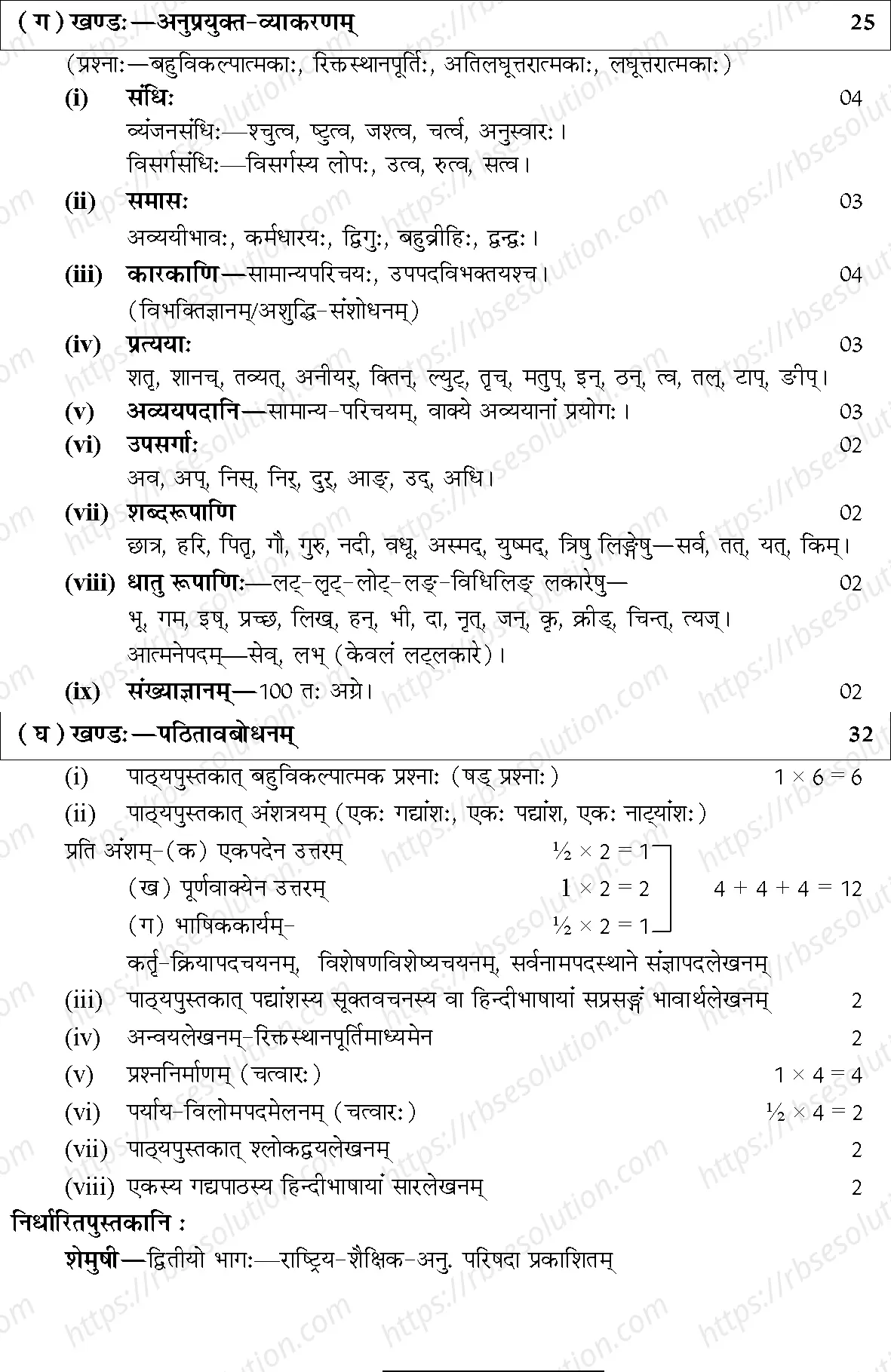 RBSE Class 10th 2024 Sanskrit Syllabus 1