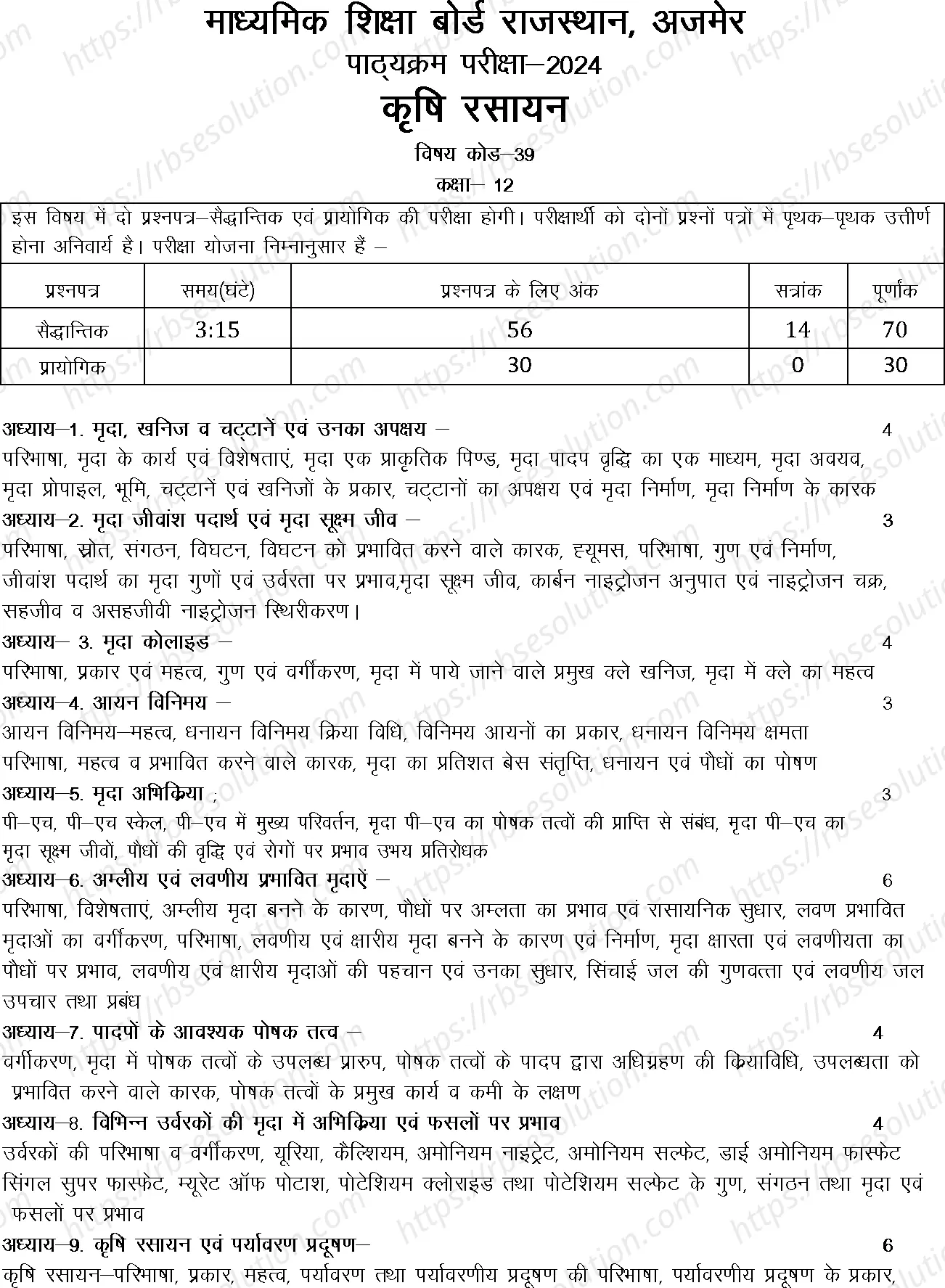 RBSE Class 12th 2024 Agricultural Chemicals Syllabus 0