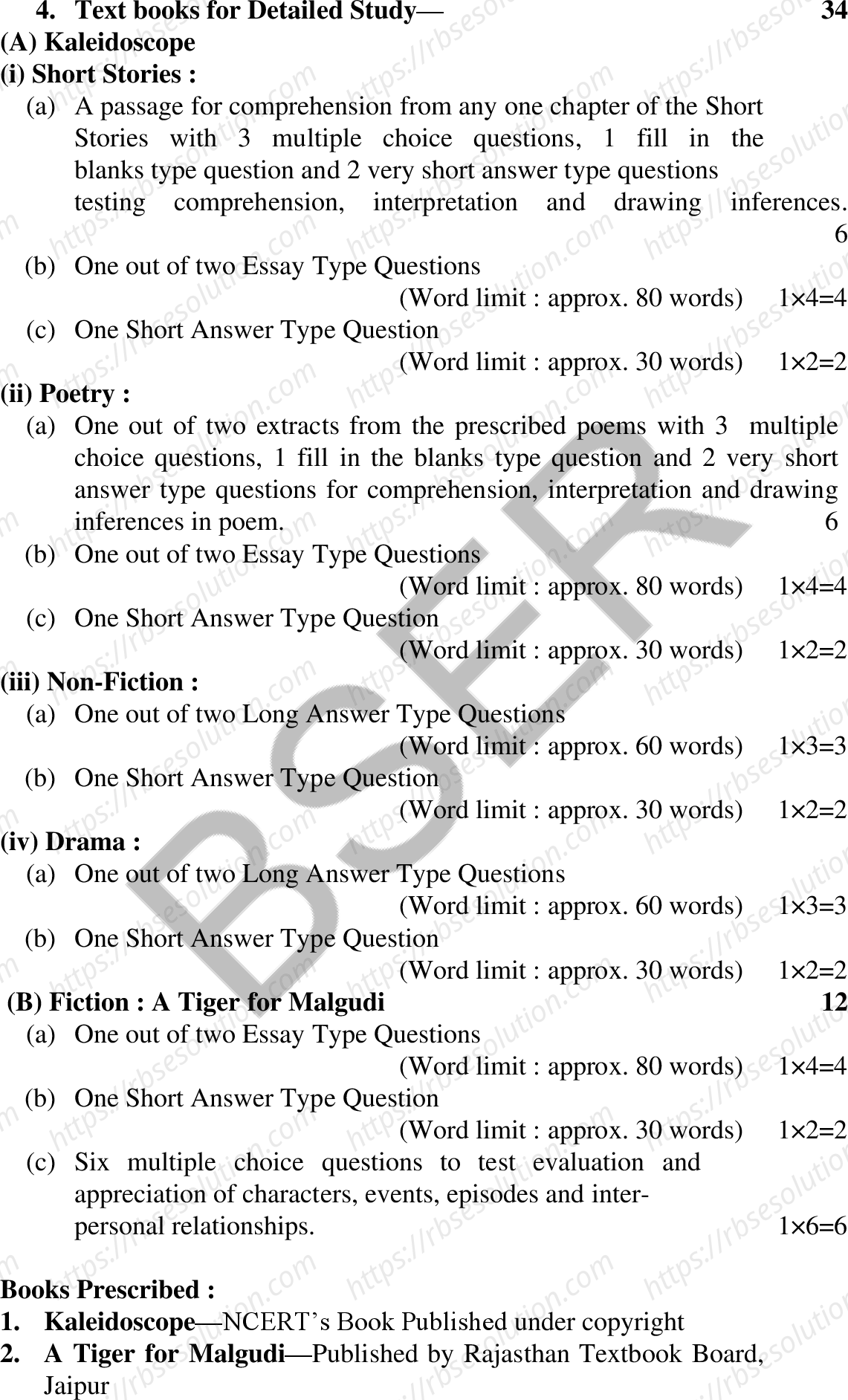 RBSE Class 12th 2026 English Literature Syllabus 1